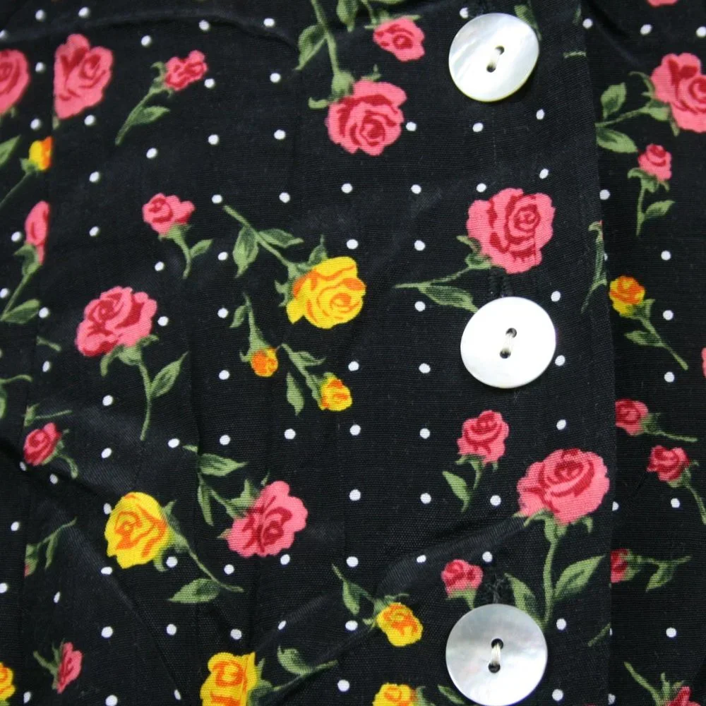 Vintage 50’s DJI Black Rayon Floral Midi Dress w/ Drawstring Belt SZ 10 EUC - Picture 3 of 8